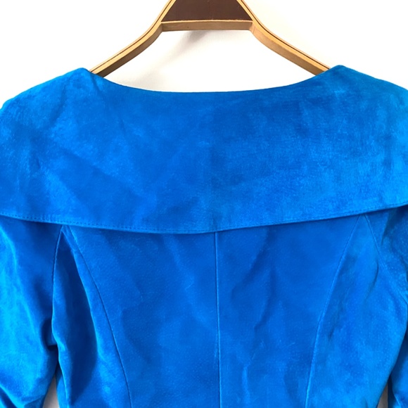 1980’s Danier Vintage Royal Blue Suede Leather Jacket Peplum Shoulder Pads - Picture 5 of 10